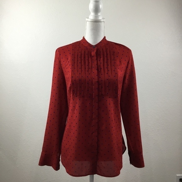 J.CREW Red With Blue Polka Dots Long Sleeve Top Size Small - Picture 1 of 5